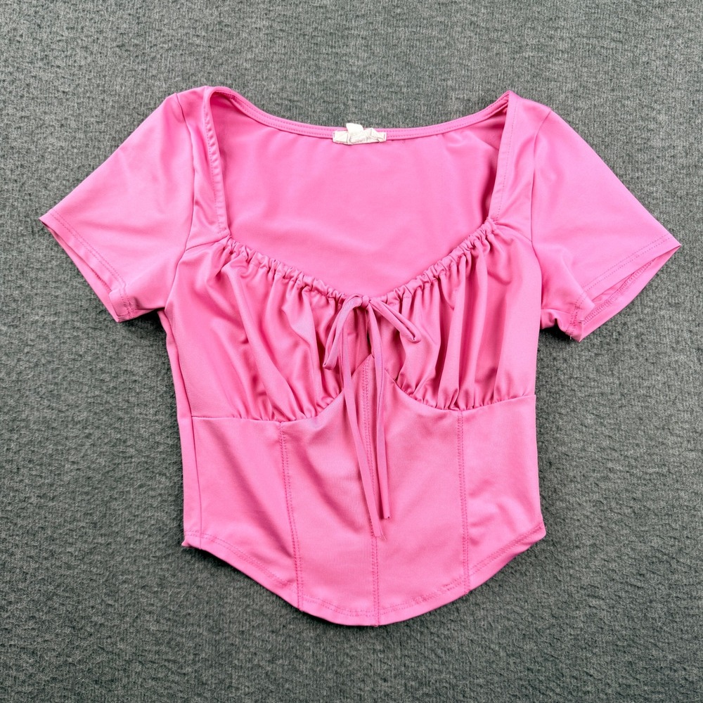 Live in the‎ Moment Women's S Small Pink Short Sleeve Corset Style Crop Top